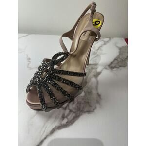 Valentino Taupe Crystal-Embellished Satin Platform Sandals